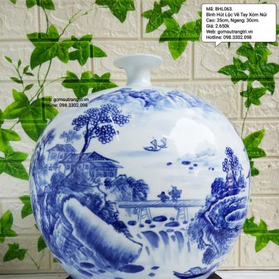 BÌNH HÚT TÀI LỘC HỌA TIẾT XÓM NÚI - SẢN PHẨM GỐM SỨ VẼ TAY CAO CẤP